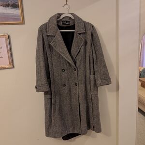 VTG Noble Fashions Coat Gray Herringbone Double Breasted Made USA Peacoat